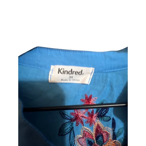 Kindred Womens 3X Blue Button-Up Shirt With Floral Embroidery Lightweight & Comf - Picture 2 of 5